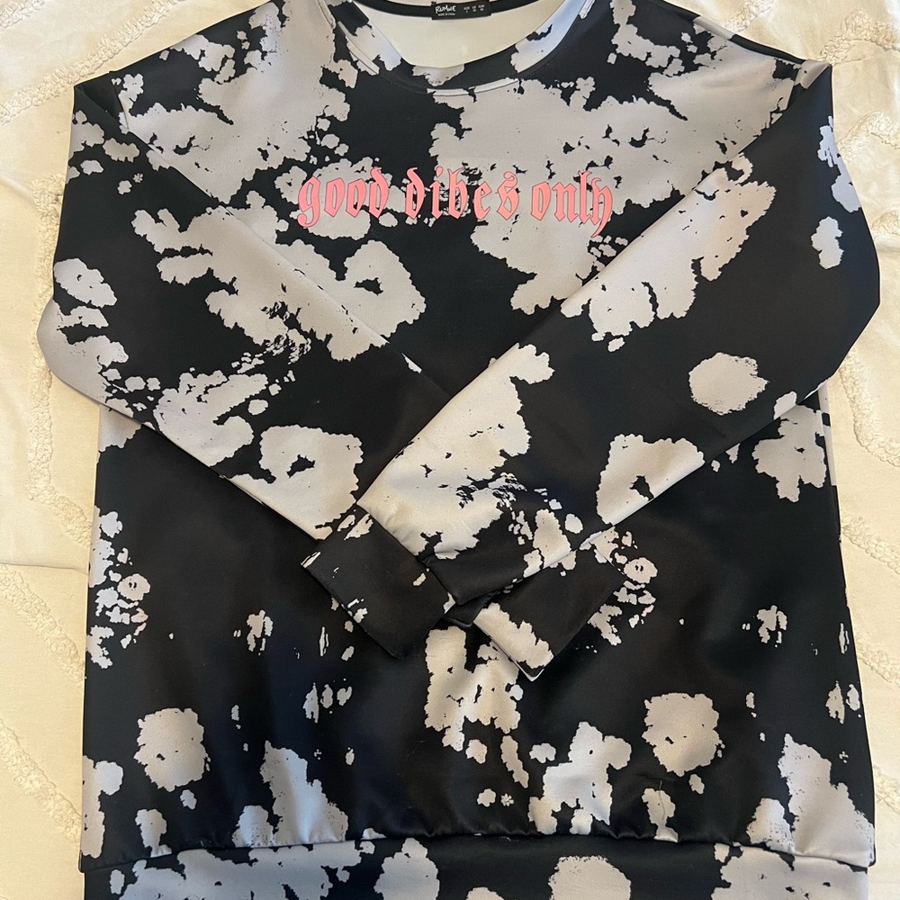 ROMWE Black and Gray Tie-Dye Kids Sweatshirt